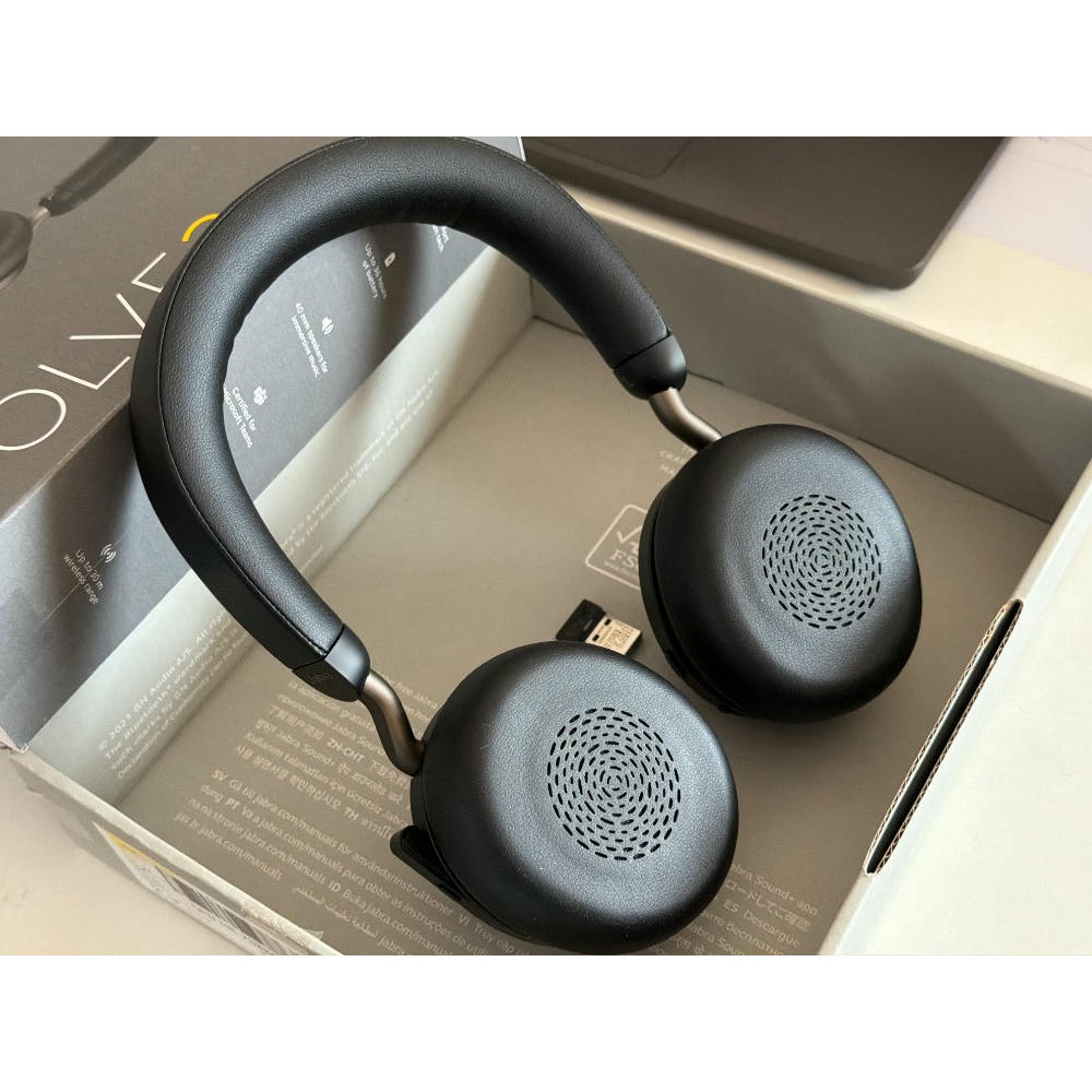 Jabra Evolve2 75 Auriculares Estéreo Inalámbricos para PC con tecnología de 8 micrófonos-Auriculares de Doble Espuma y Cancelación de Ruido Activa, Adaptador Bluetooth USB-A-Para MS Teams-Negro