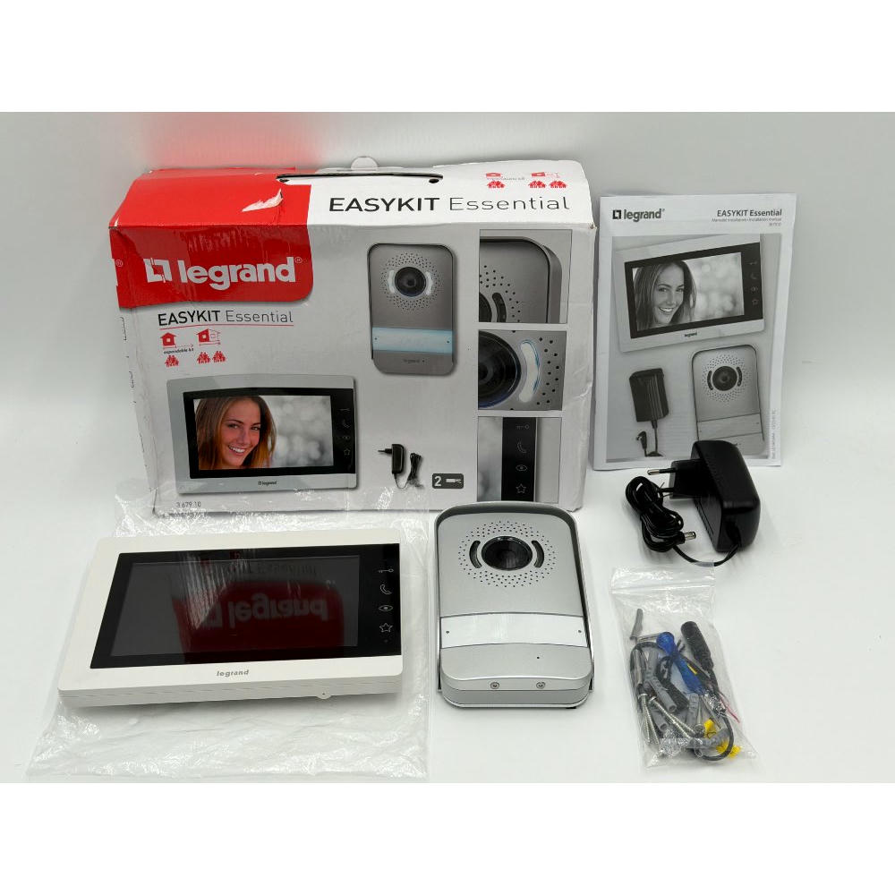LEGRAND, EASYKIT Essential 367910 - Kit de videoportero de 2 hilos, monitor a color de 7" y cámara gran angular, 1 o 2 unidades familiares, ampliable, IP54-IK07, blanco