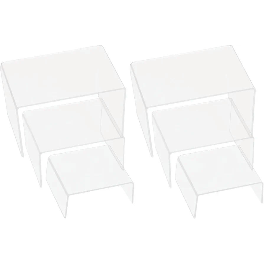 Soporte de Exhibición de Acrílico, Conjunto de 6 Soportes Transparentes de 3 Niveles para Perfumes, Vitrinas, Colecciones, Figuras Pops, Cupcakes y Postres - 13x8x8 cm