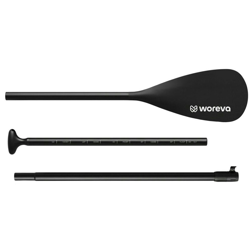 WOREVA Remo Simple para Paddle Surf, Desmontable en 3 piezas, Longitud Ajustable de 165-208cm, Aluminio y Nailon Reforzado (Color Negro)