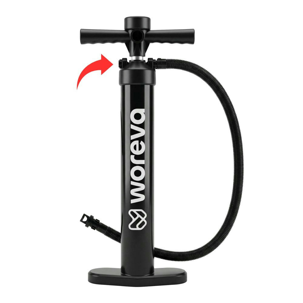 WOREVA Bomba Manual de Hinchado para Paddle Surf, Inflador de Doble Acción, Permite Hinchar y Deshinchar, con manómetro hasta 20 PSI (Color Negro)