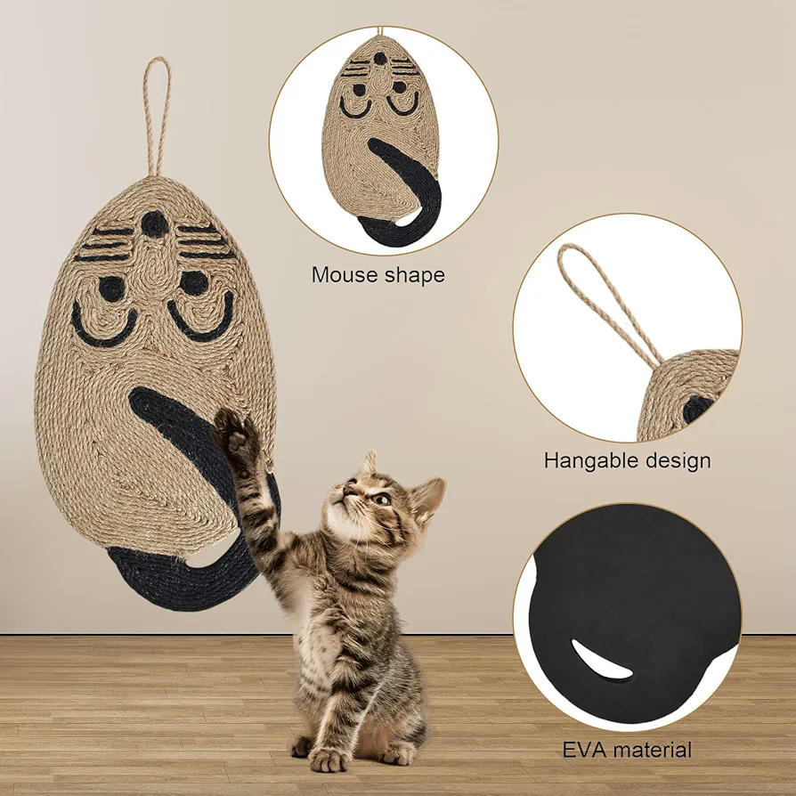 Alfombrilla Rascadora para Gatos de Sisal Natural y Diseño Antideslizante (Marrón)