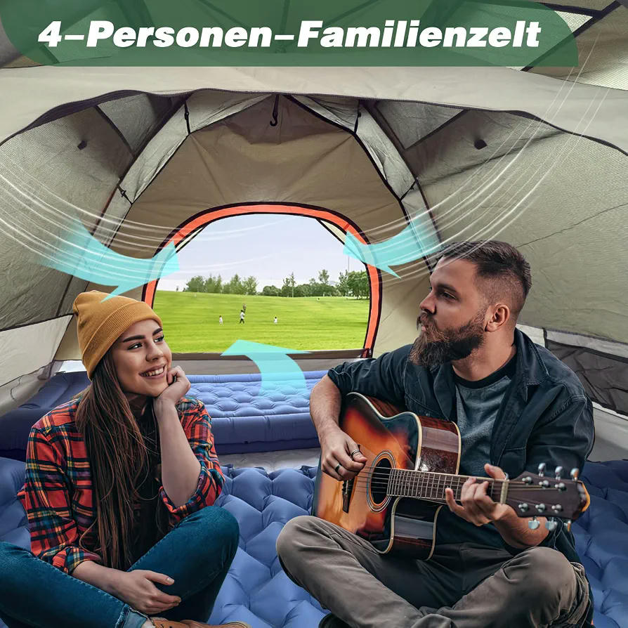 Tienda de campaña automática para 2 a 4 personas, 300 x 240 x 145 cm, impermeable y resistente al viento (Verde)