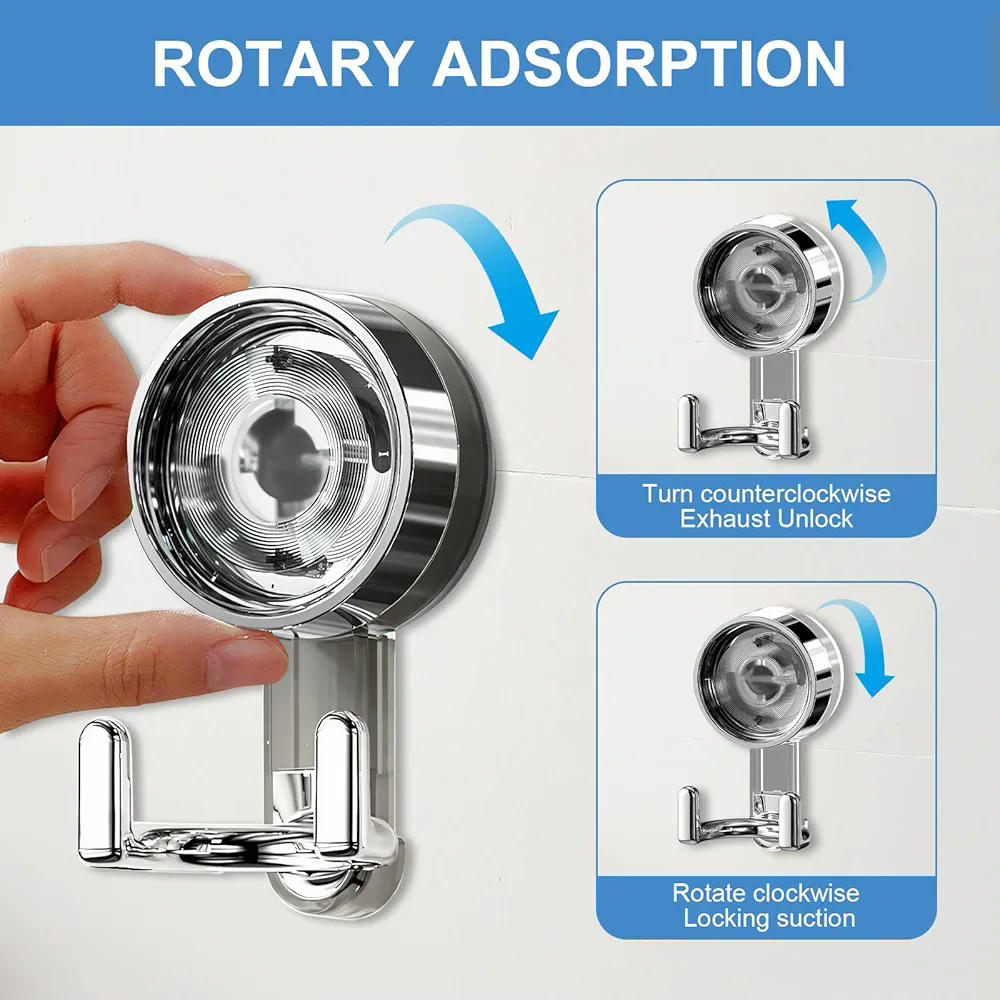 4 Ganchos de Ventosa Resistentes, Doble Gancho para Baño y Cocina, Instalación Sin Taladro, Impermeables y Reutilizables, Compatible con Superficies Lisas, 5 kg