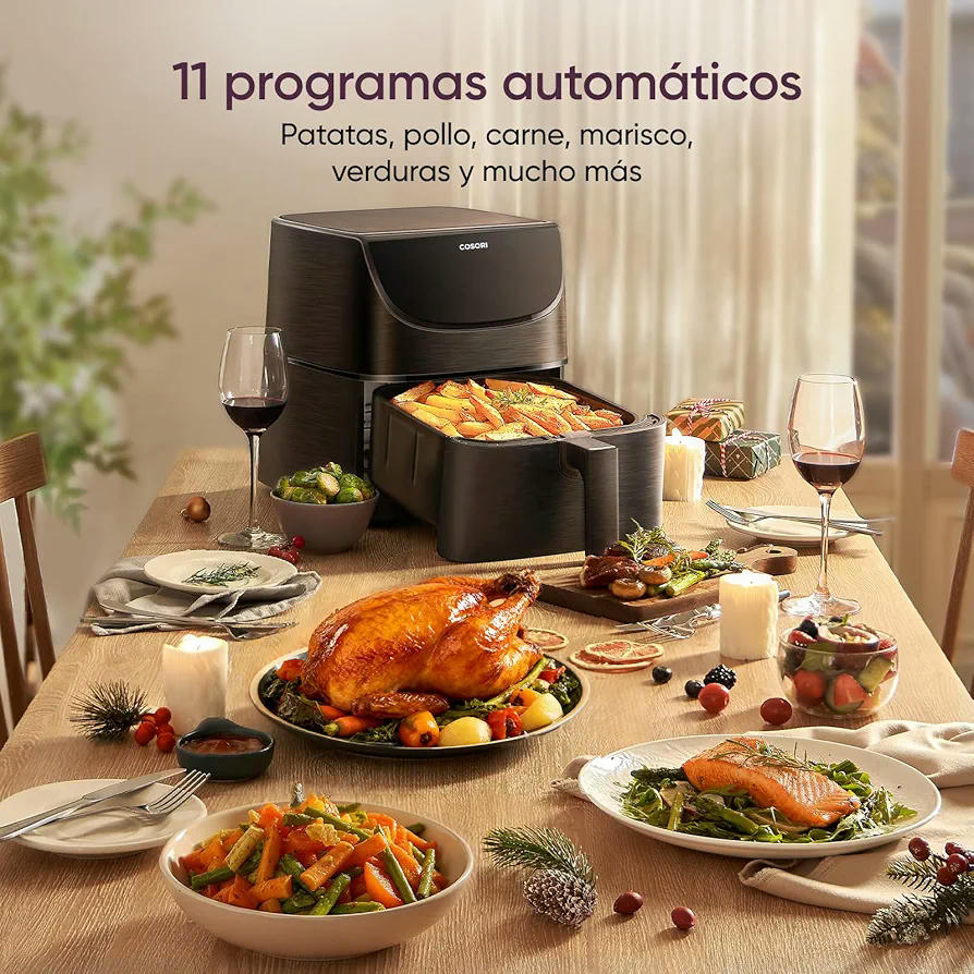 Cosori Freidora de Aire 5,7L Interior Metálico Real, Air Fryer Diseño Antióxido, Tecnología Calefacción Uniforme, 40 Recetas, Reducción de Grasas para una Vida Saludable, Eficiencia Energética, 1700W
