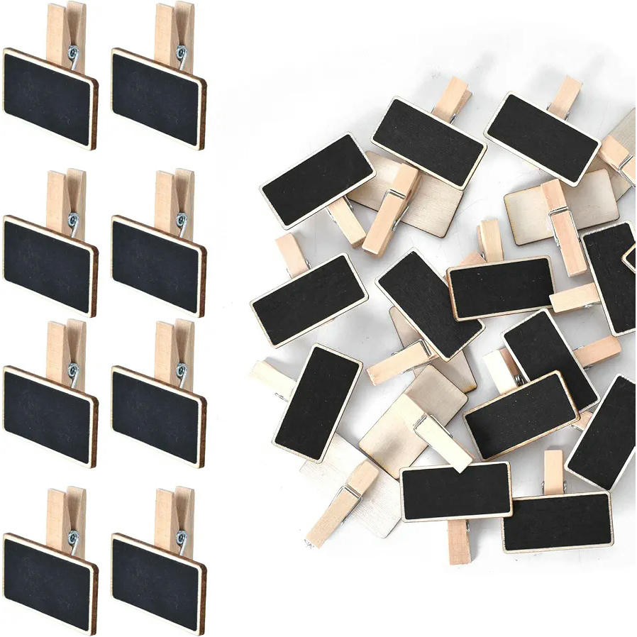 50 Piezas Mini Clips de Pizarra de Madera 4 x 2 cm para Mensajes y Etiquetas