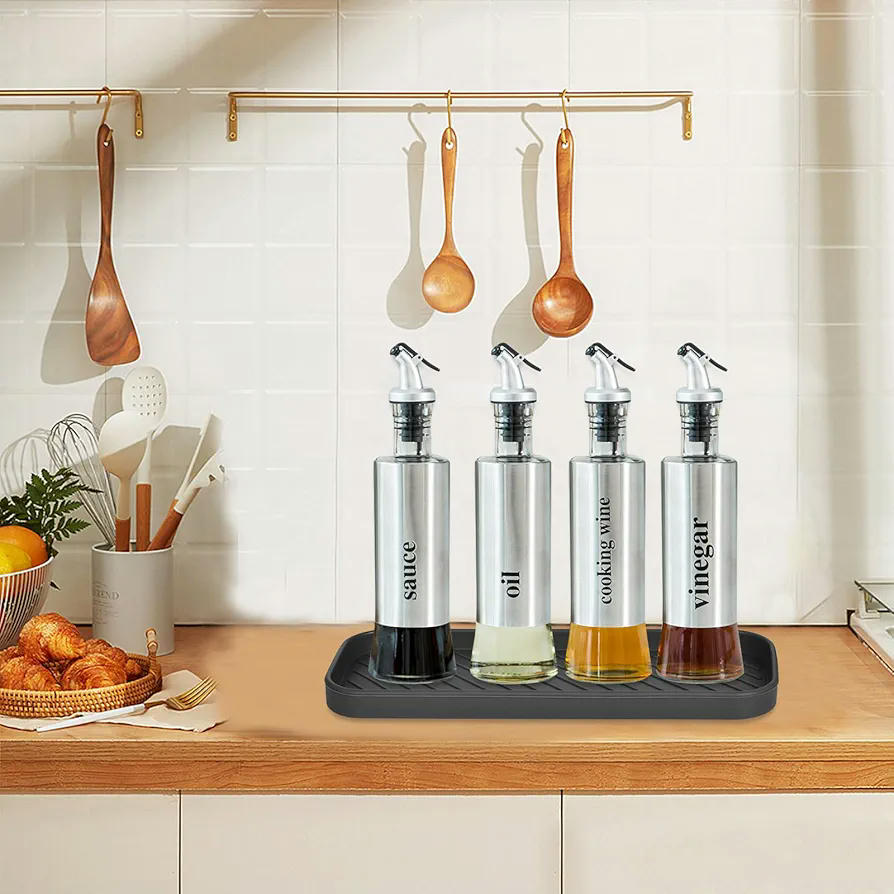 Organizador de Fregadero de Silicona Antideslizante, Soporte para Esponjas y Utensilios de Cocina (23x9cm) Negro y Gris