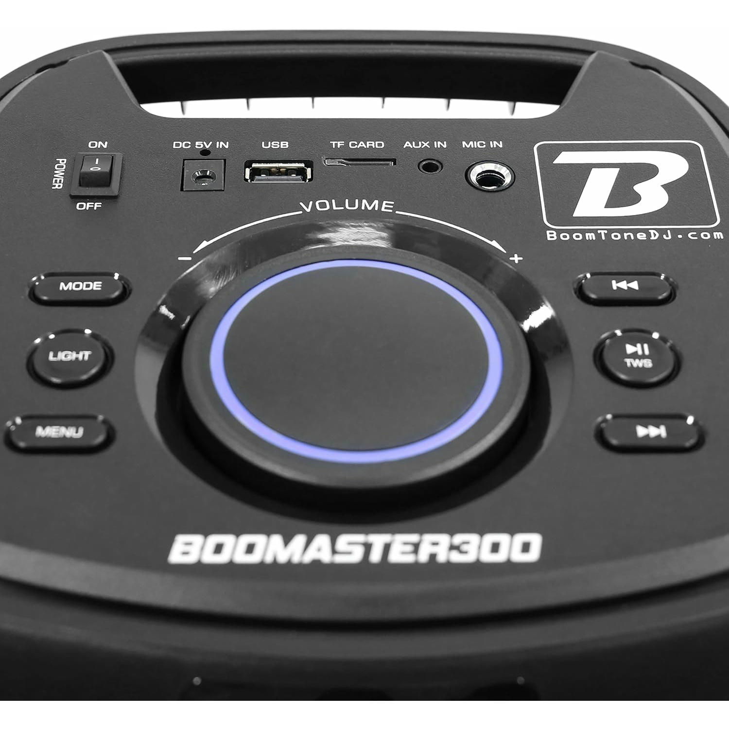 BoomTone DJ Boomaster 300 Altavoz Bluetooth luminoso LED portátil potente 250W, Altavoz Karaoke, Bluetooth inalámbrico, TWS, Recargable USB, sintonizador, lector USB/tarjeta SD.