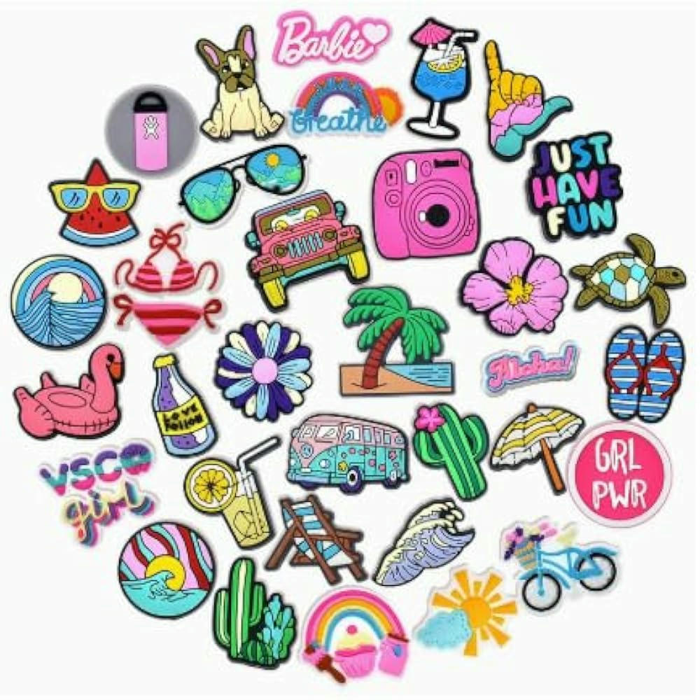 Juego de 35 Adornos Coloridos para Zapatos, Broches para Crocs, Decoraciones de PVC Duraderas y Resistentes al Agua, Abalorios para Niños y Adultos (multicolor)