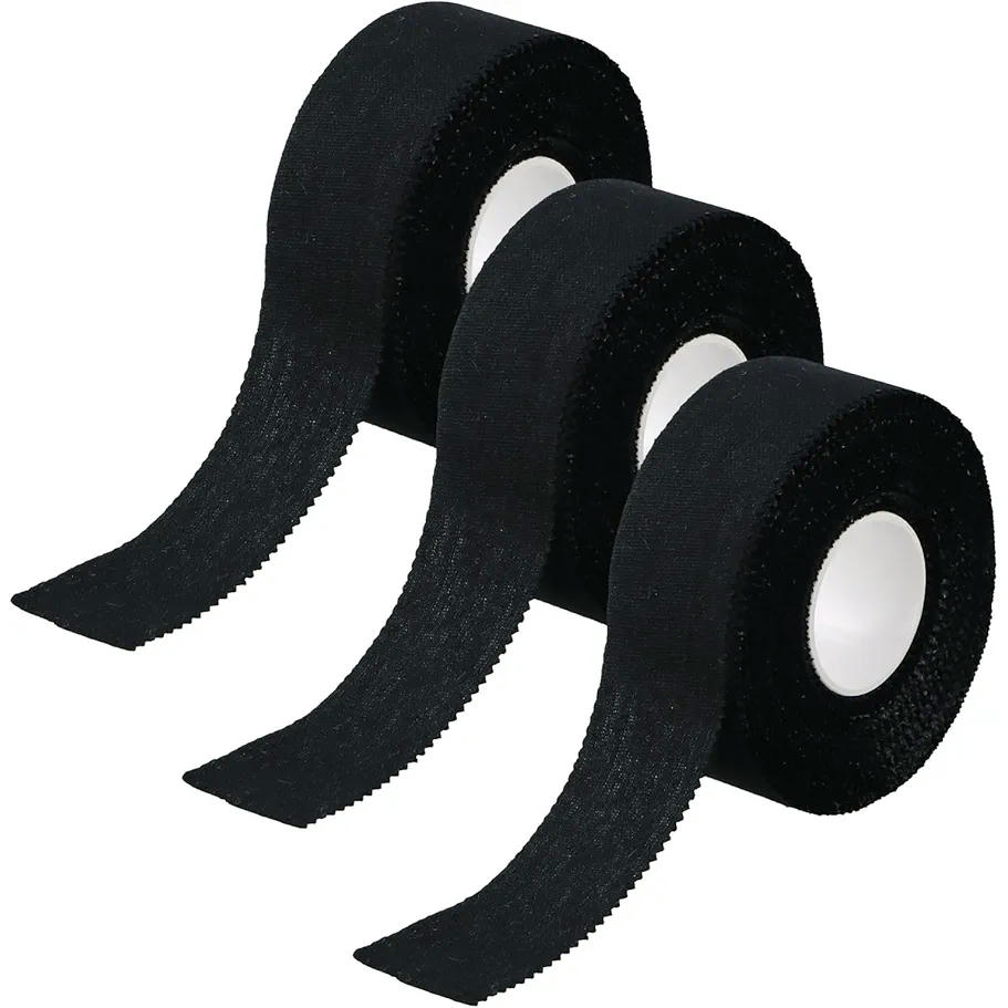 Cinta Deportiva Cohesiva 3 Rollos 2,5 cm x 10 m, Alta Calidad, Algodón Transpirable, Ideal para Muñeca y Dedos en Deportes como Escalada, Vóleibol, Boxeo (Negro)