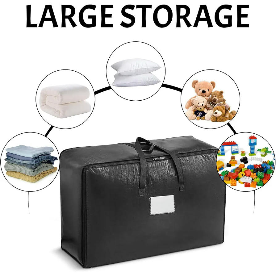 2 Bolsas de Almacenamiento Impermeables para Ropa, Juguetes y Mudanza - Organizador Plegable con Asas (Negro)