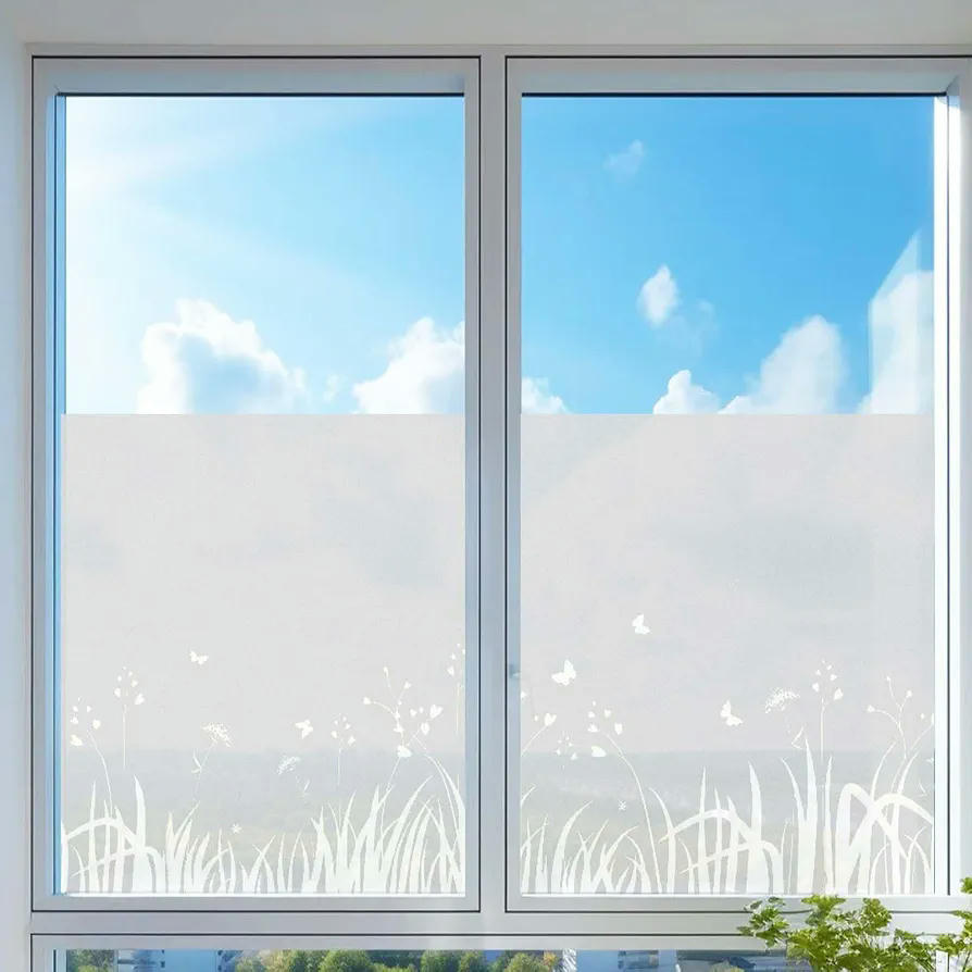 Película de Privacidad para Ventana Diseño Floral 45x300cm, Estática y Opaca, Protección UV y Reutilizable
