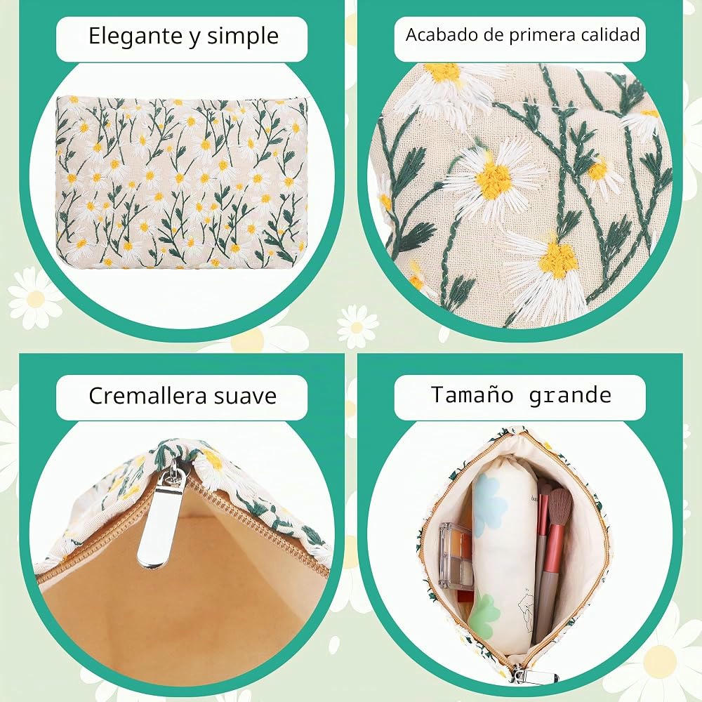 Neceser de Maquillaje Portátil - 2 Piezas, Organizador Multifuncional para Cosméticos (Color Beige con motivos florales)