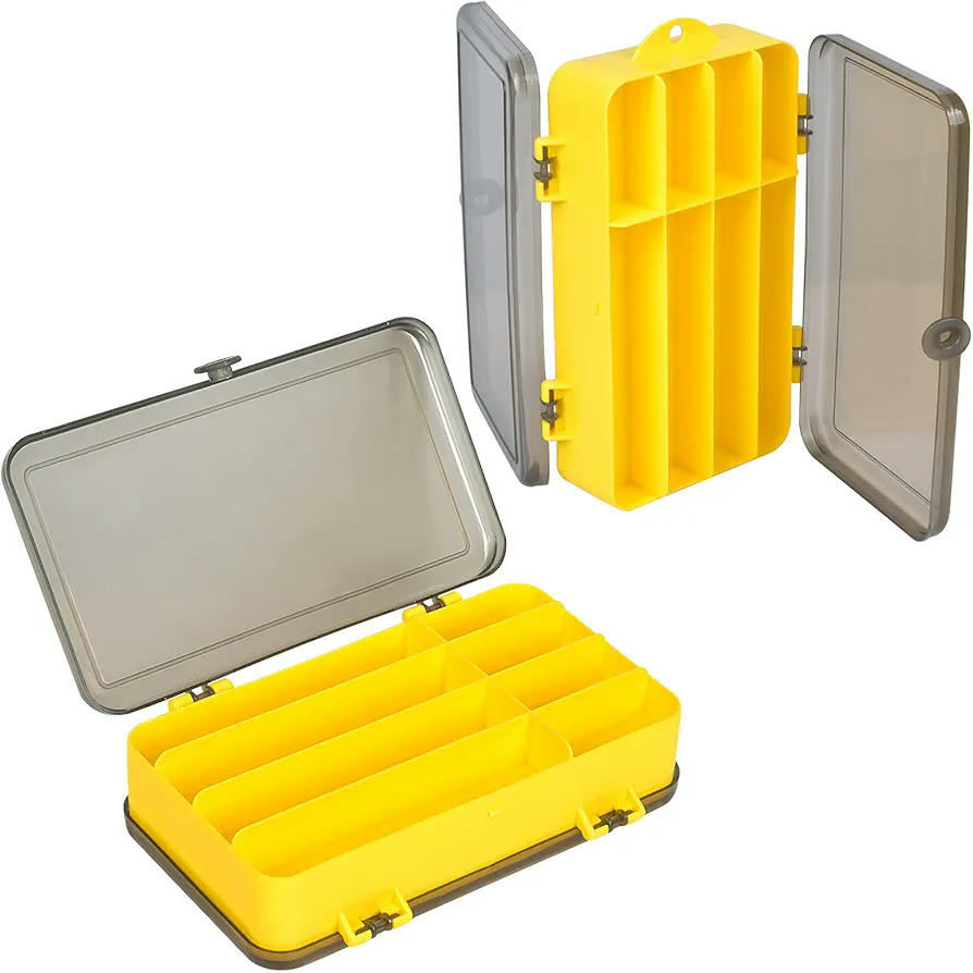 Caja de Almacenamiento de Aparejos de Pesca, Doble Compartimento de Plástico Transparente para Cebos y Accesorios (Amarillo)