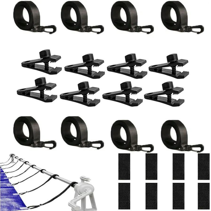 Juego de 8 bandas de sujeción y grapas para enrollador de piscina, accesorios para cubiertas solares, sistema de enrollado móvil, resistente y duradero