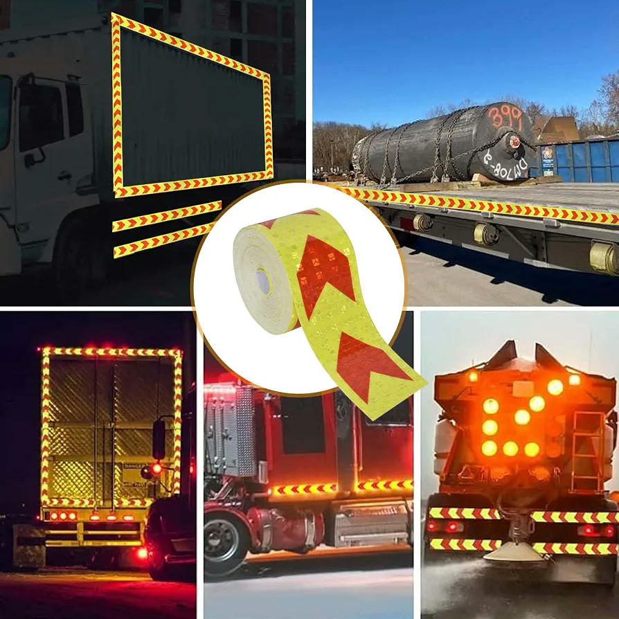 Cinta Reflectante Adhesiva de Alta Visibilidad - 5cm x 10m, Rojo/Amarillo, Ideal para Vehículos y Áreas Industriales
