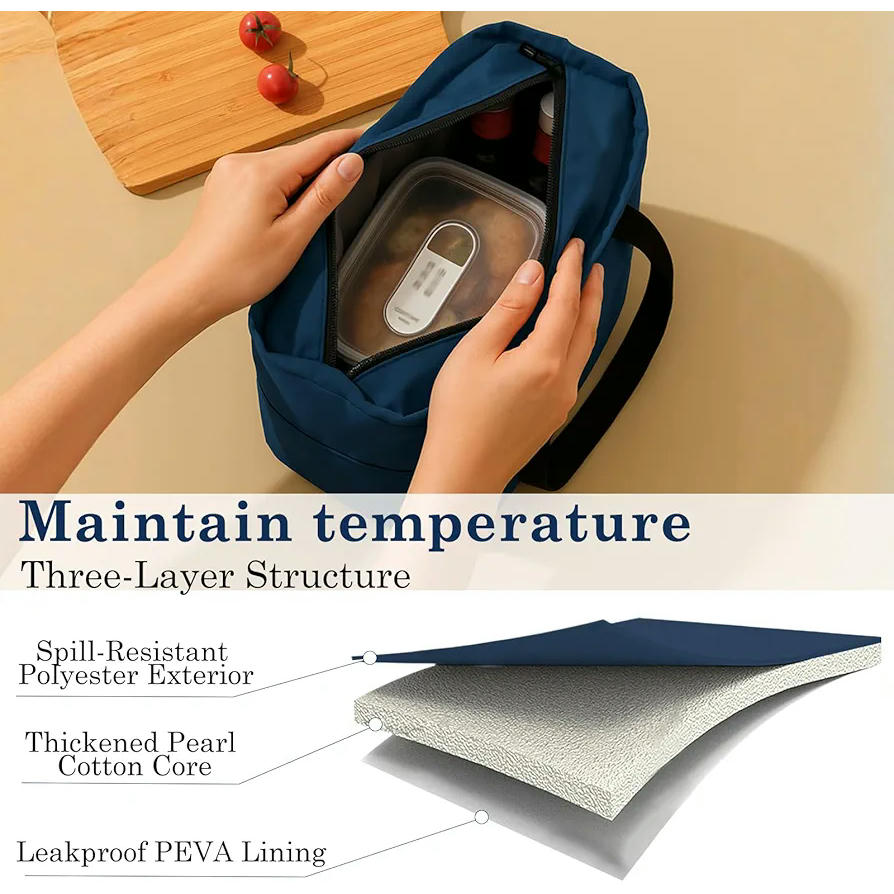 Bolsa térmica reutilizable, lonchera isotérmica impermeable, bolsa de comida con interior a prueba de fugas, ideal para oficina, escuela y actividades al aire libre (azul)