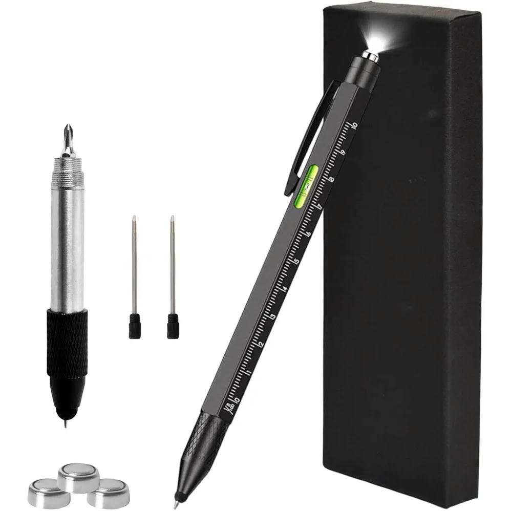 Bolígrafo Multifuncional 7 en 1, Herramienta Táctica de Aluminio, Accesorios Prácticos para Hombres, Bolígrafo con Regla, Destornillador, Abridor de Botellas y Lápiz Táctil
