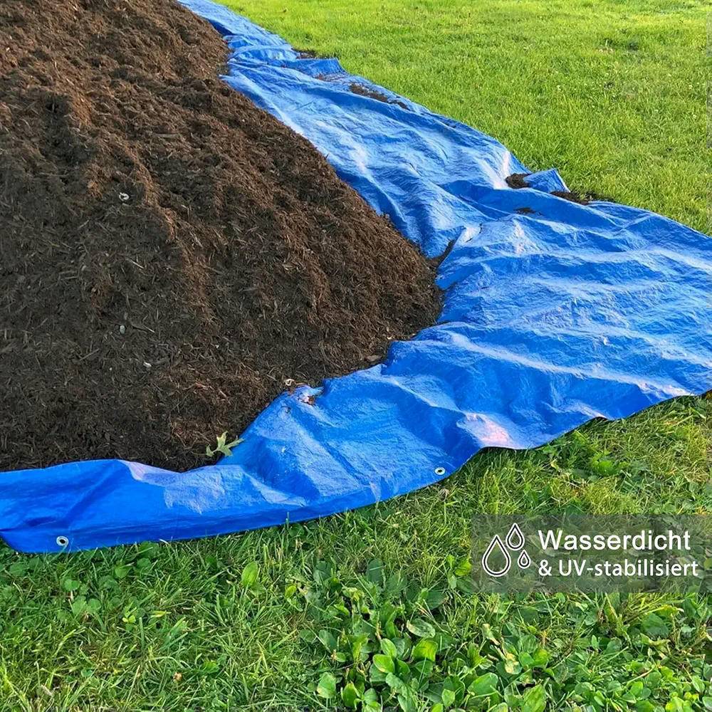 Lona de protección universal, 6 x 6 m, impermeable, resistente a rayos UV, 130 g/m, con cuerda de 10 metros, ideal para camiones, piscina, camping, trampolín, muebles de jardín