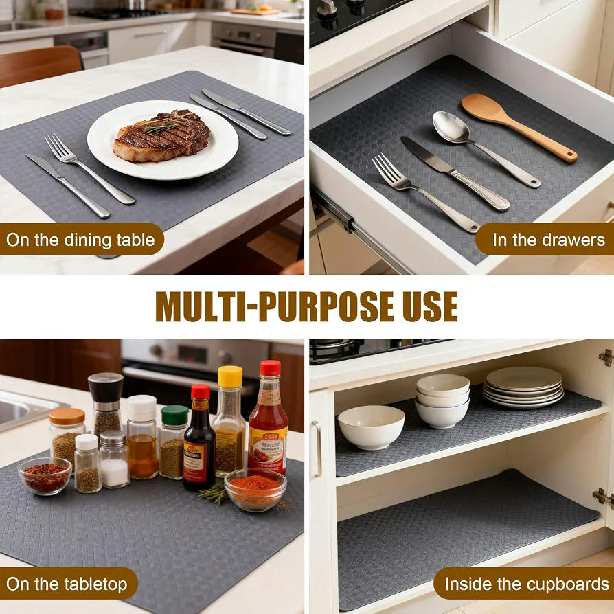 Protector Antideslizante para Cajones de Cocina, Estera de Plástico EVA para Armarios y Refrigeradores, 45 x 500 cm (Gris)