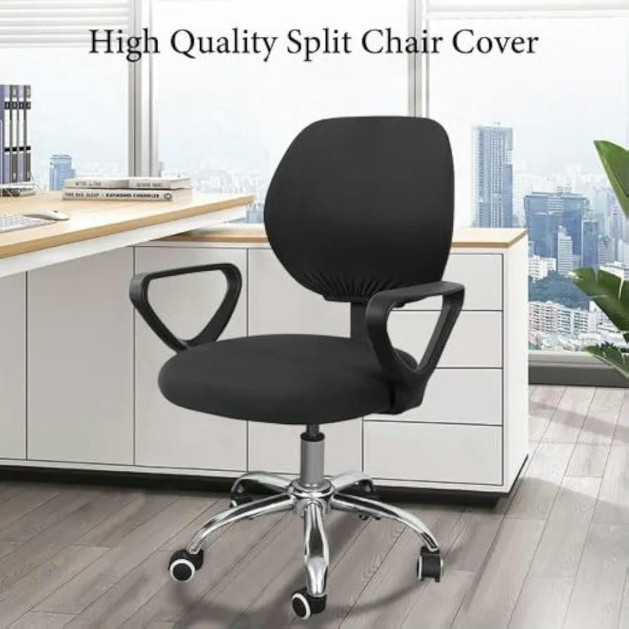 Funda protectora para silla, funda elástica negra, material suave y transpirable, fácil de instalar y lavar, apta para sillas de oficina y sillones giratorios, talla M (Negro)