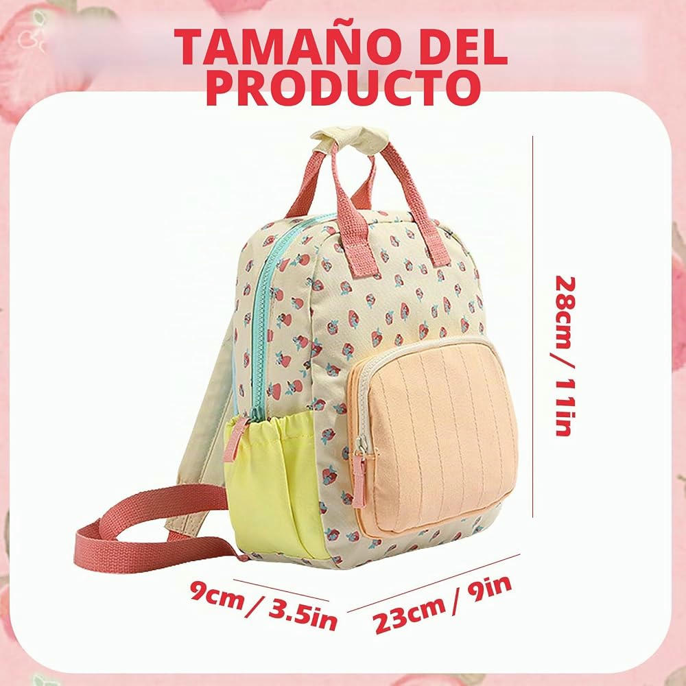 Mini mochila infantil con estampado de fresas, bolsa de viaje, talla S, color albaricoque y multicolor