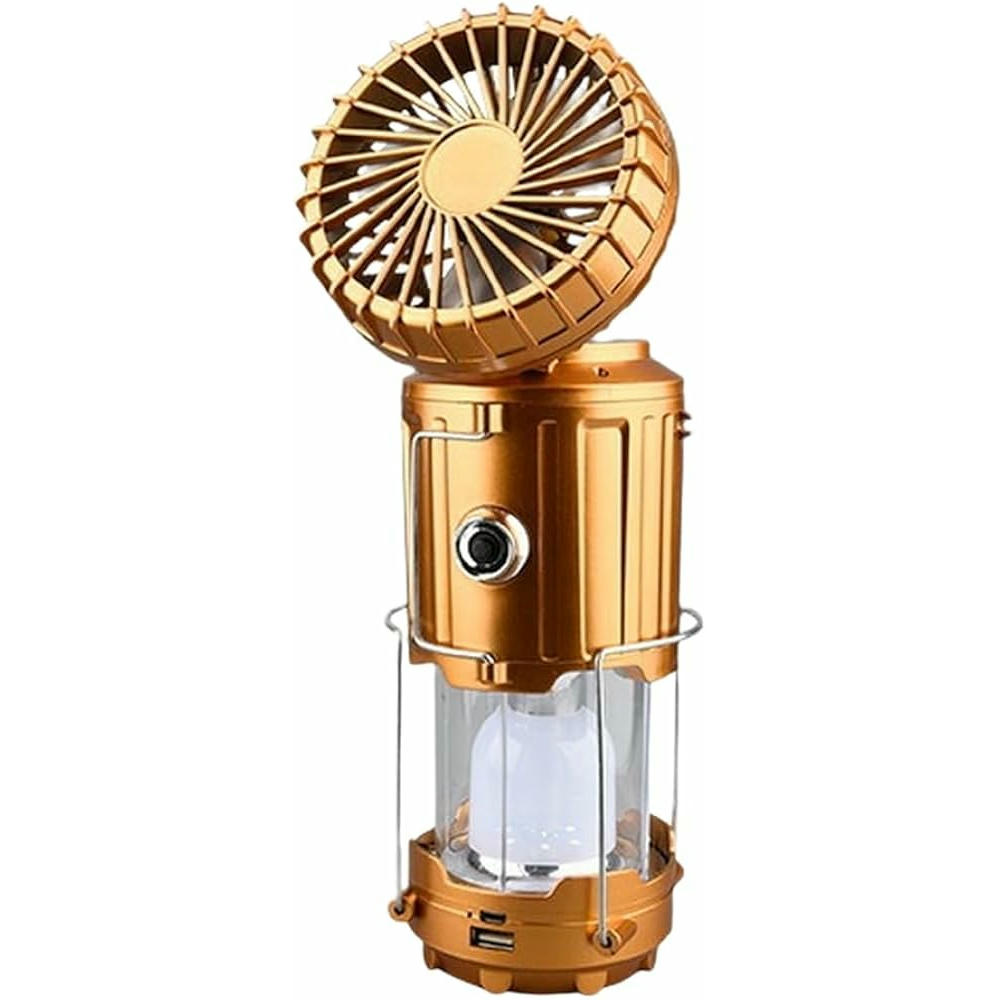 Linterna portátil LED 6 en 1 con ventilador recargable USB para camping y actividades al aire libre (Naranja)