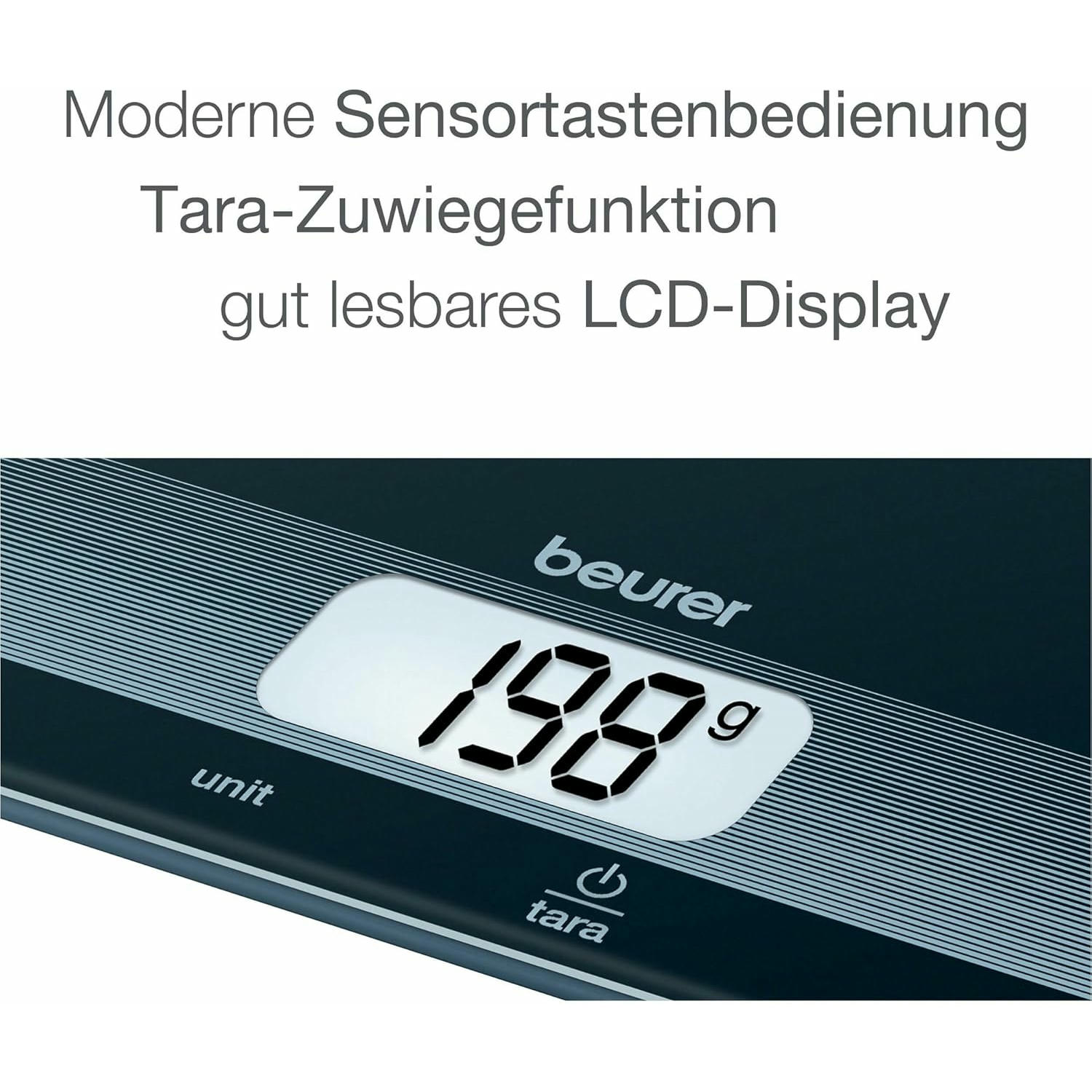 Beurer KS19 Black BALANZA Cocina 5KG Slate Pizarra Funcion Tara Pantalla LCD Aviso SOBRECARGA Precision 1GRM, Negro Brillante