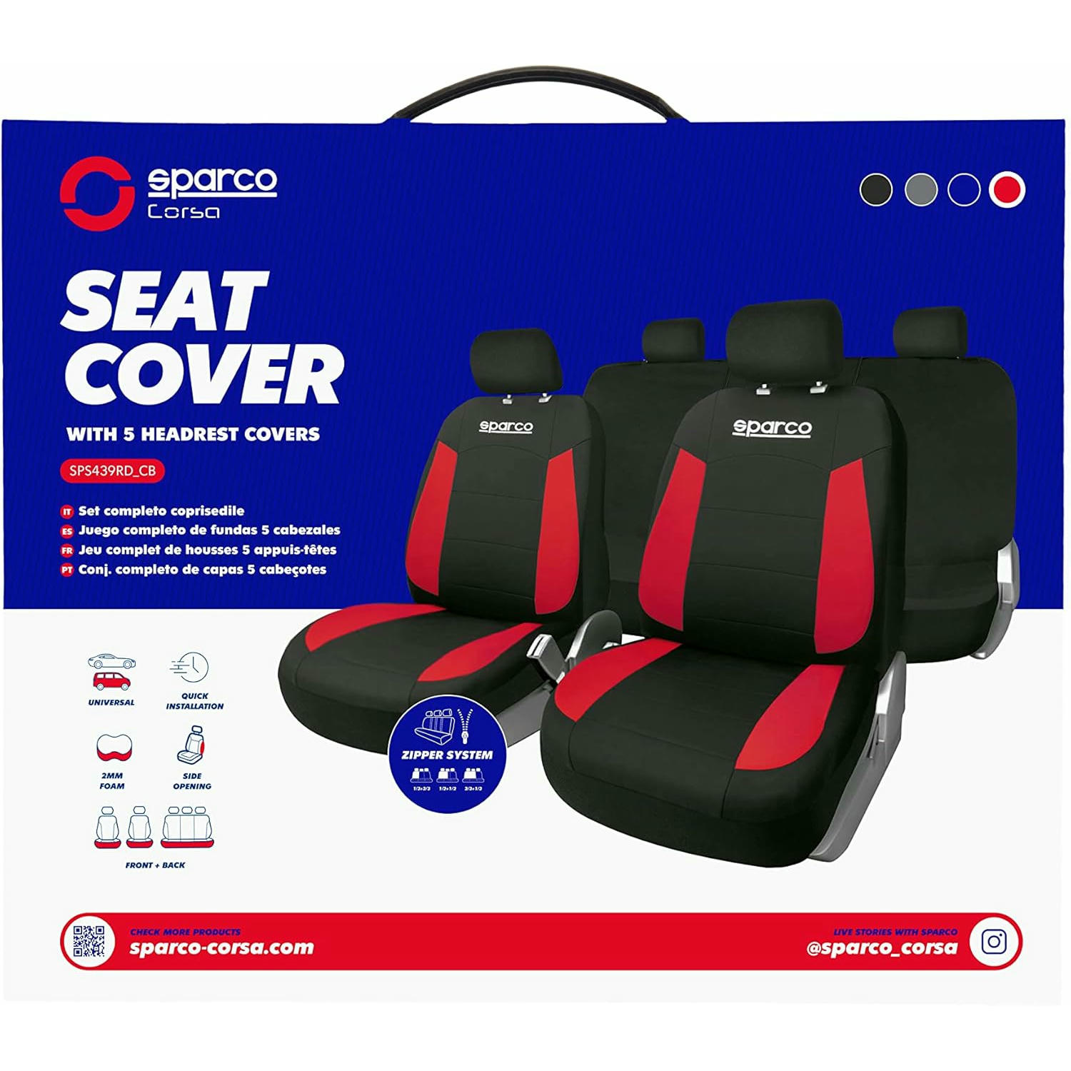 Sparco SPCS439RD Juego Completo de Fundas de Asiento Universales, Color Rojo/Negro