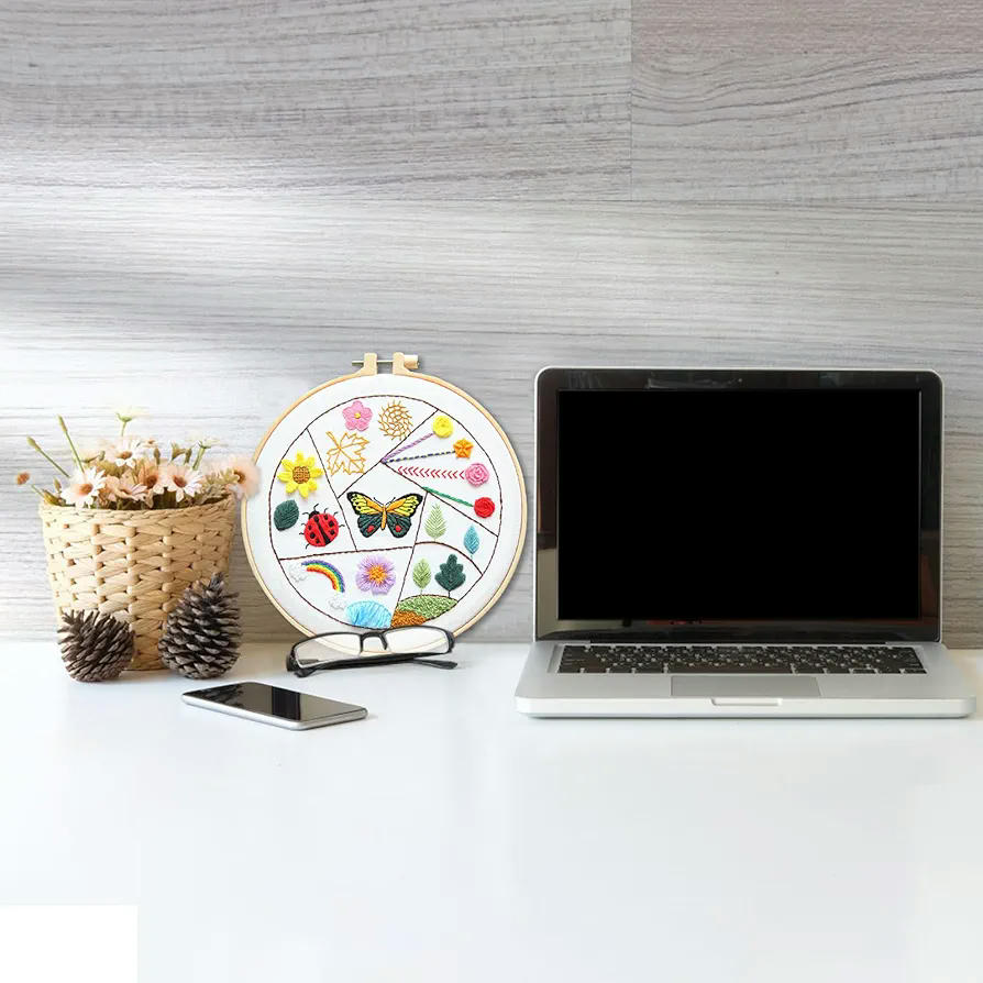 Kit de Bordado para Principiantes, 3 Piezas, Aros de Bordado de Plástico, Hilos de Colores, Agujas, Herramientas de Bordado y Punto de Cruz