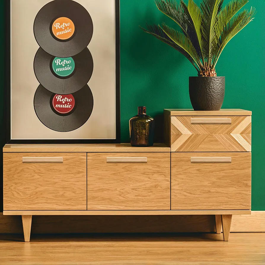 Juego de 4 Tiradores de Cajón de Madera, 128 mm, Tornillos Incluidos, para Cocinas y Muebles