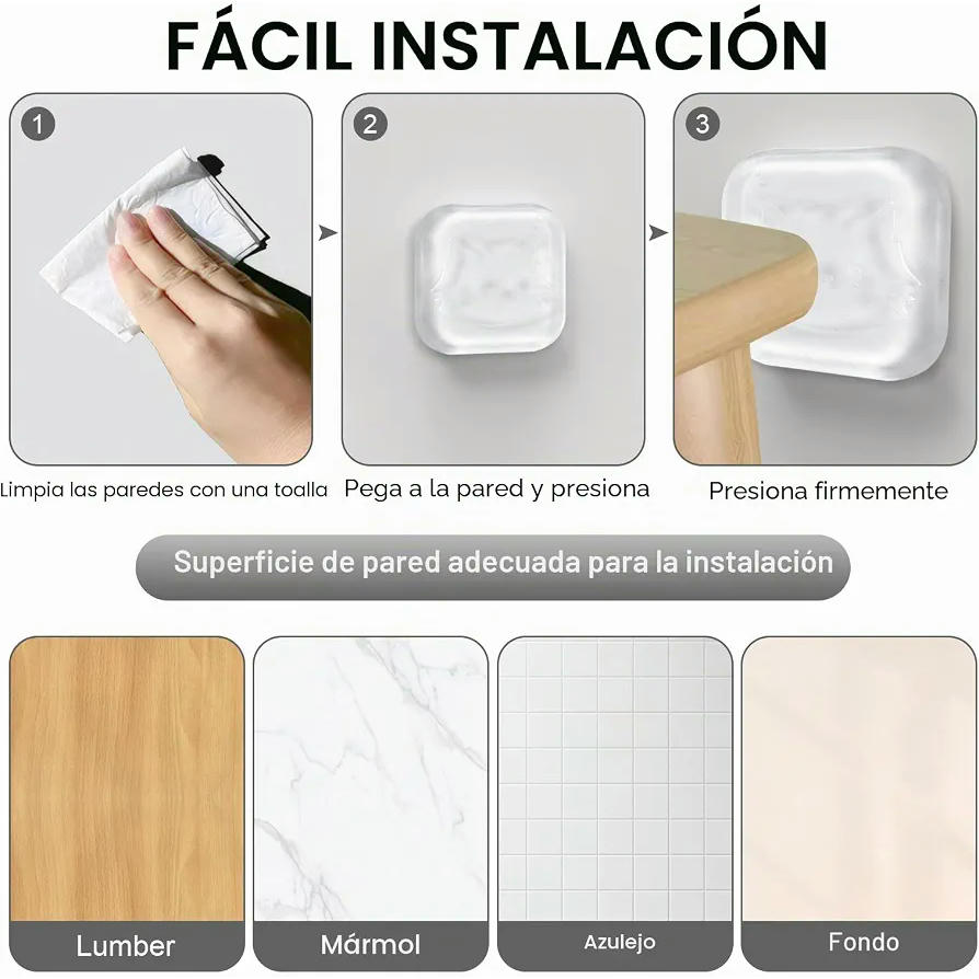 Juego de 6 Topes de Puertas Transparentes Autoadhesivos Cuadrados y Redondos de Silicona PU