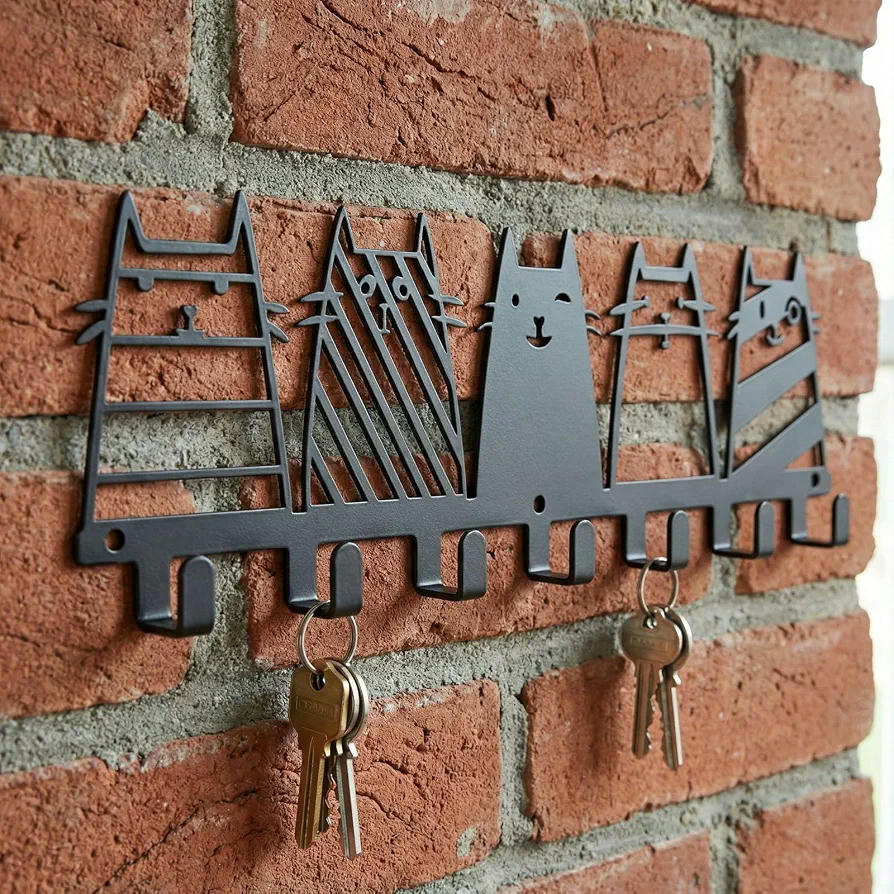 Colgador de Llaves de Pared Multifuncional Negro con 7 Ganchos para Organizar y Decorar (Negro)