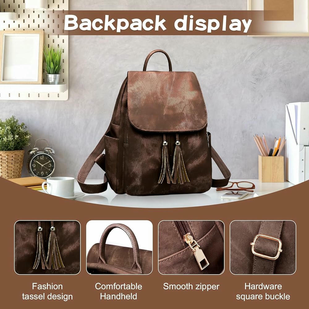 Mochila Antirrobo de Cuero PU para Mujer, Impermeable y con Multibolsillos (Marrón)