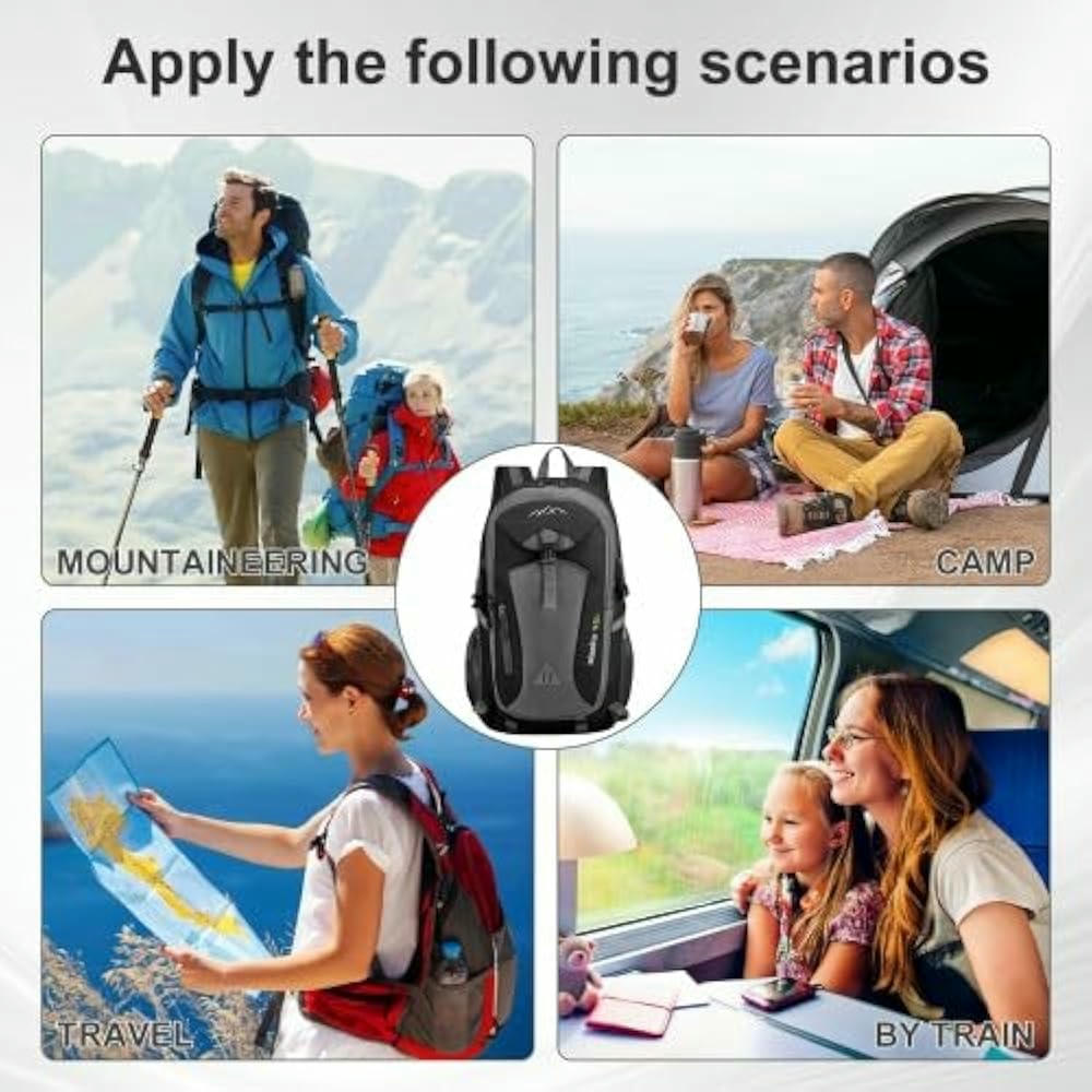 Mochila de Senderismo Ultraligera 40L Impermeable para Actividades al Aire Libre, 6 compartimentos y 2 bolsillos laterales