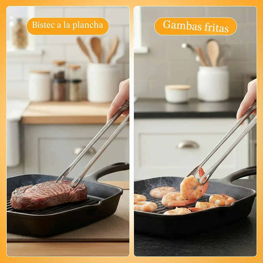 Set de 4 Pinzas de Cocina de Acero Inoxidable para Asar y Servir, Diferentes Tamaños y Usos, 11, 28, 30, 30 cm