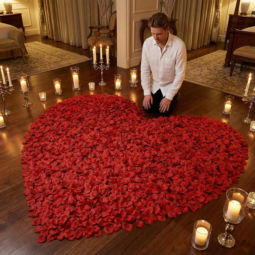 1000 Pétalos Rojas Artificiales de 4,5x4,5 cm para Bodas y Decoraciones (Rojo)