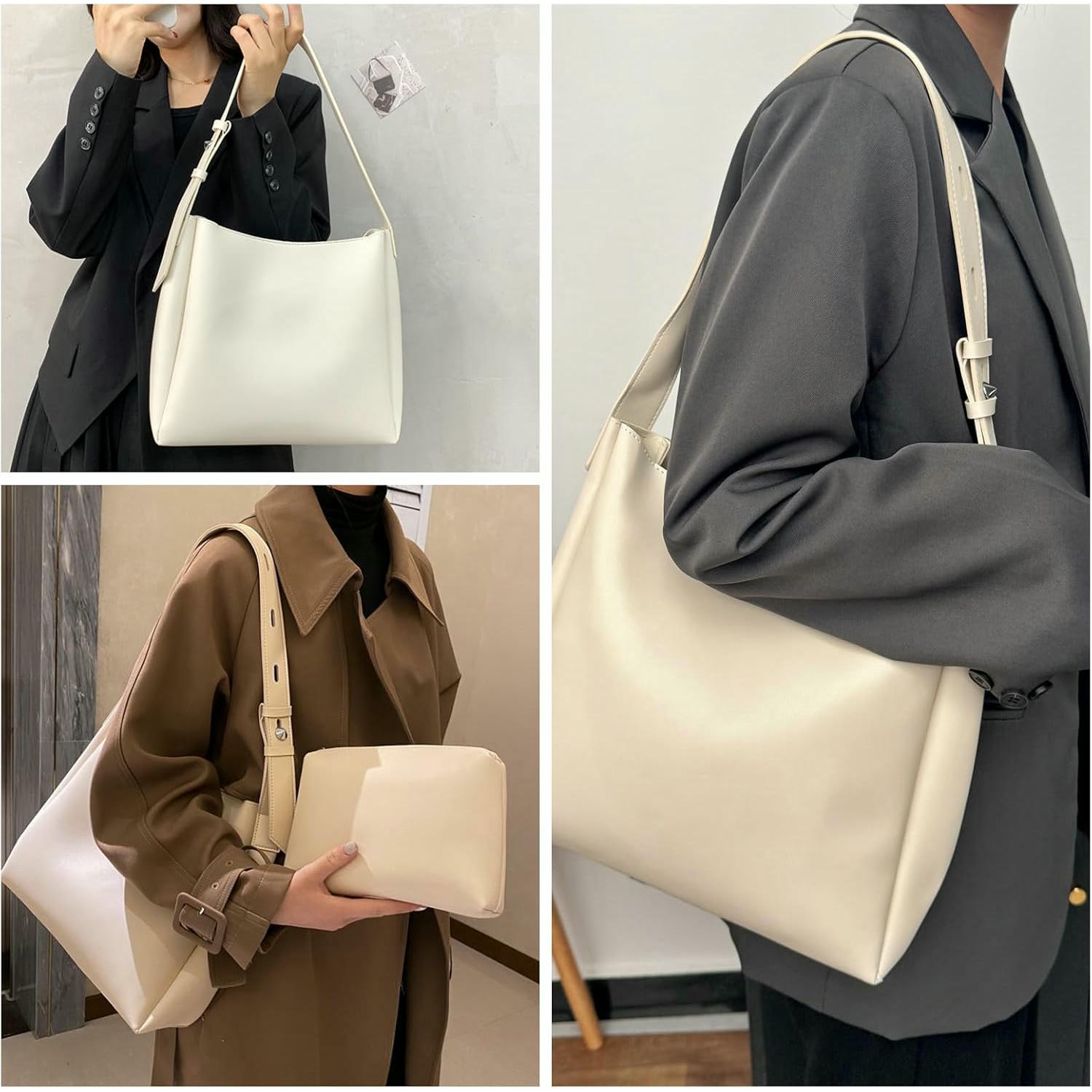 Bossa de mà per a dona, bossa de cuir sintètic gran amb corretja ajustable, 2 organitzadors de bossa i bossa, nansa superior per a la feina, l'escola, viatges, compres, color marró