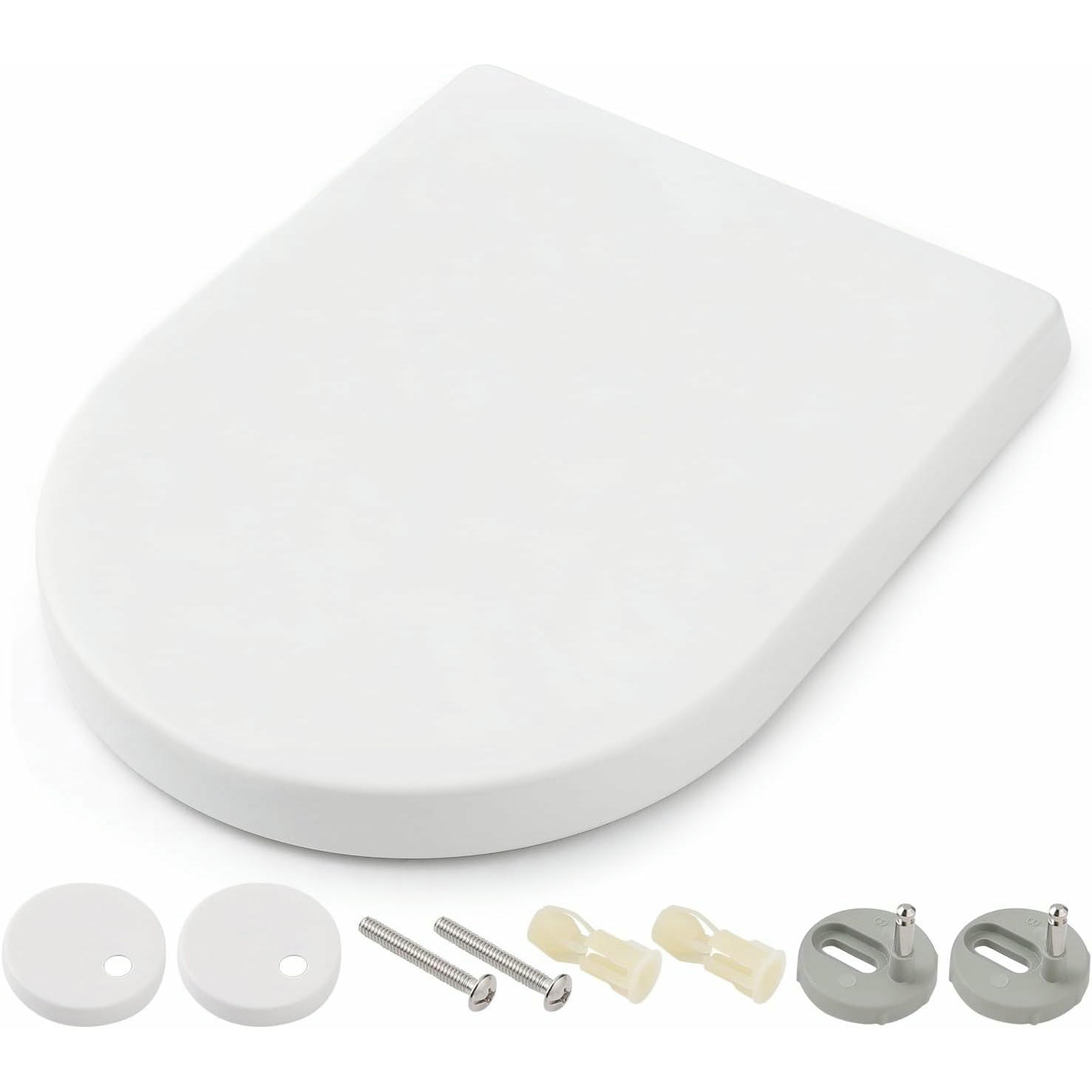 Himimi Tapa WC Universal, Asiento para Inodoro, Asiento de Inodoro en Forma de D, Tapas de Water Cierre Suave Lento, Bisagras Ajustables, Desmontaje Rápido, Fácil de Limpiar(450 x 361 x 53 mm)