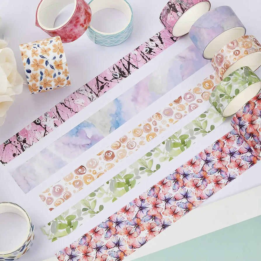 Juego de 16 Rollos de Cinta Washi Vintage, 15/20/30 mm, Cinta Decorativa Multicolor para Manualidades, Diarios y Álbumes, Perfecta para Creatividad