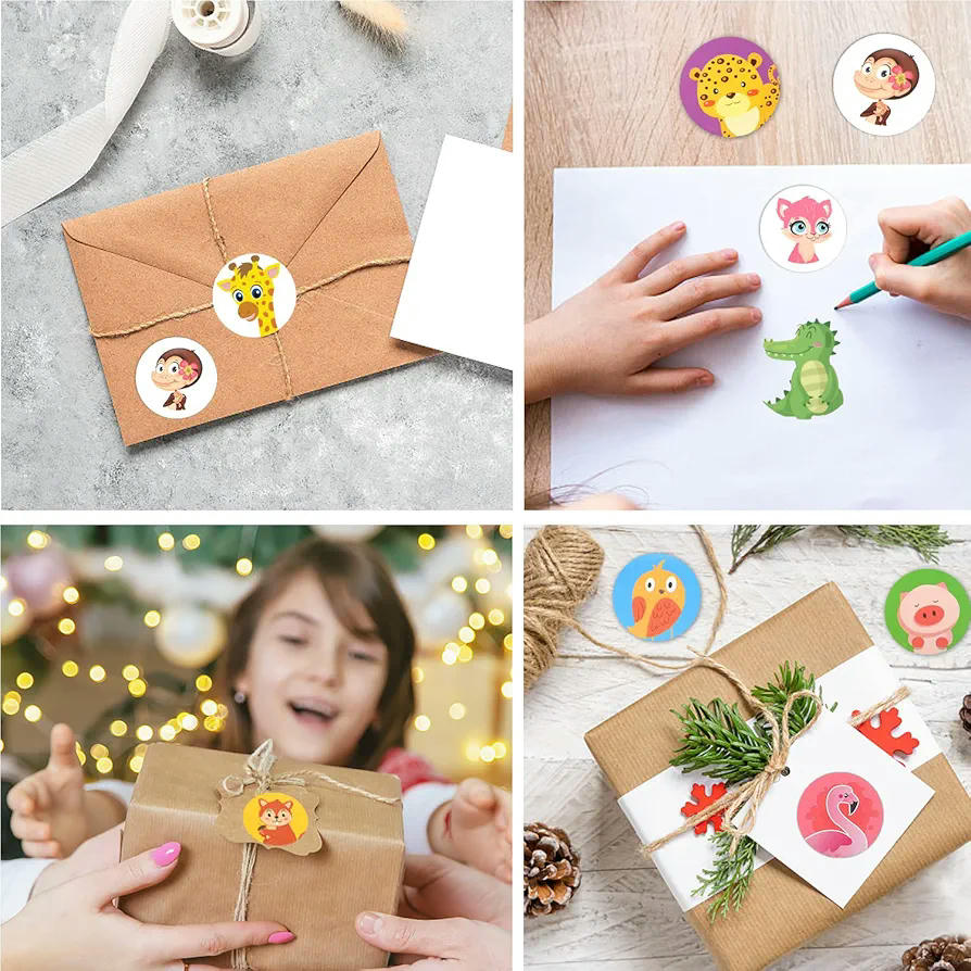 Conjunt de 144 Adhesius d'Animals, Adhesius Rodons Gomets de Recompensa per a Nens, Ideal per a Decorar Llibres, Targetes i Sobrets