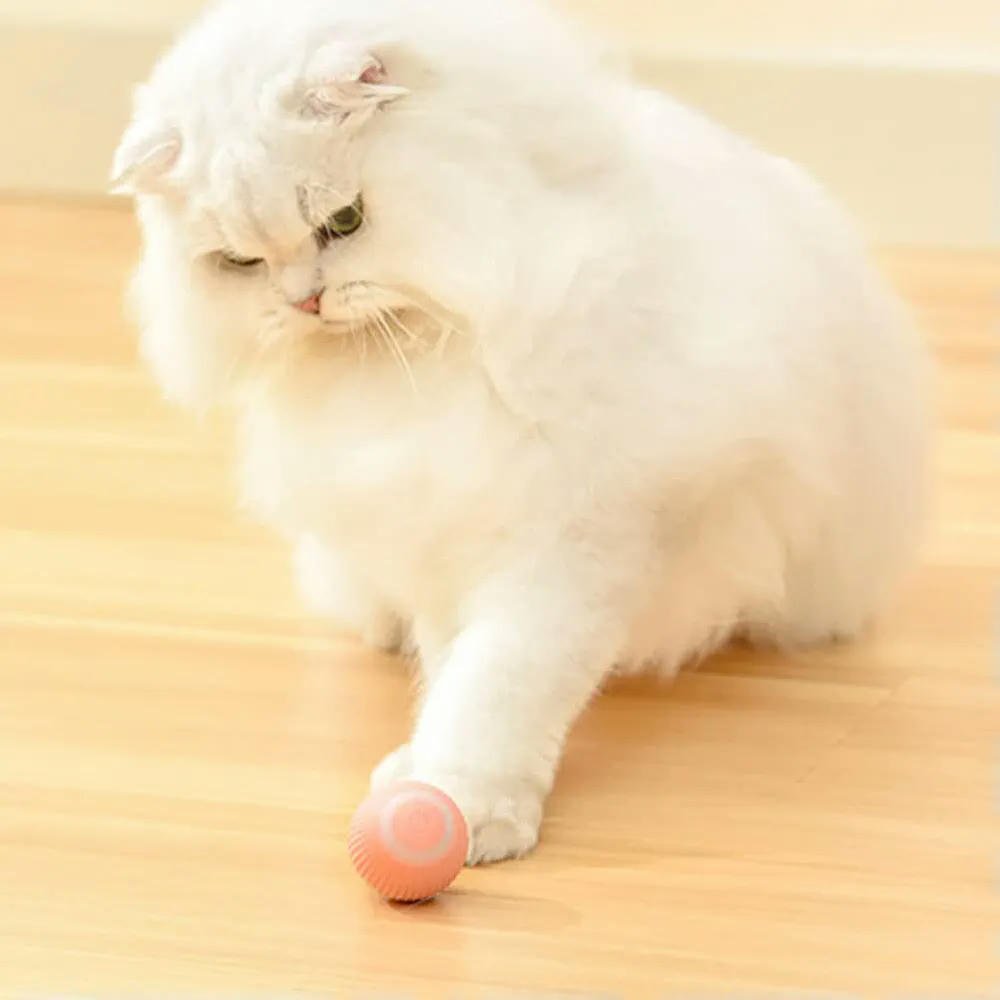 Juguete Interactivo para Gatos, Bola Rodante Automática de Silicona, Silencioso para Mascotas, Color Rosa