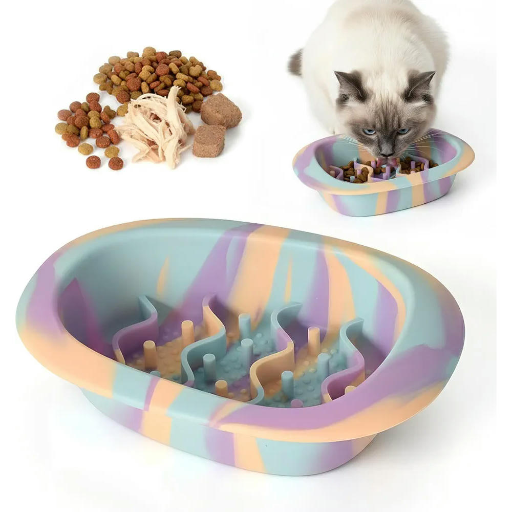 Comedero Antivoracidad de Silicona para Mascotas - Diseño Antideslizante y Saludable (Multicolor Arcoíris)