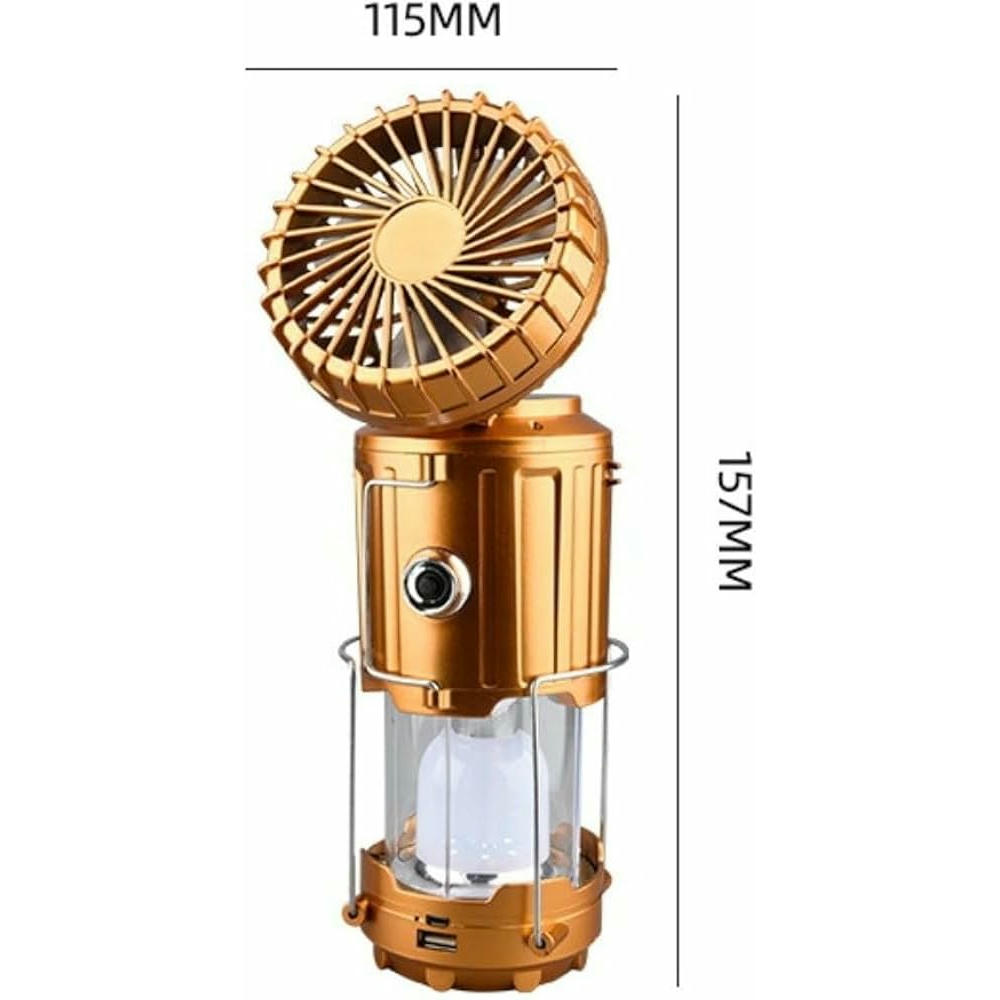 Linterna portátil LED 6 en 1 con ventilador recargable USB para camping y actividades al aire libre (Naranja)