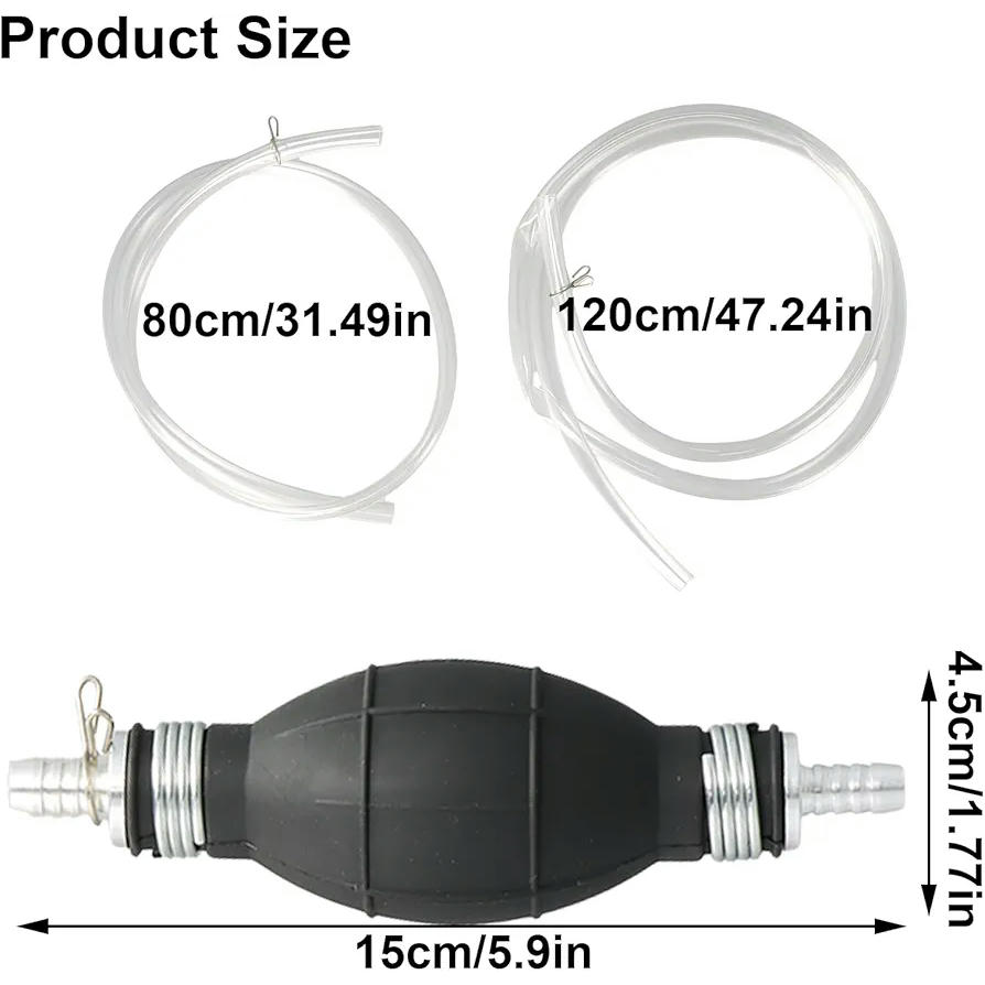 Bomba Manual de Combustible 2M, Bomba de Agua Portátil con Abrazaderas, Sifón para Gasolina, Aceite, Diésel y Agua