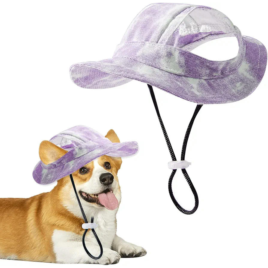 Gorra de Sol para Perros, Gorro Ajustable con Visera y Protección Solar para Perros Pequeños (M, Púrpura)