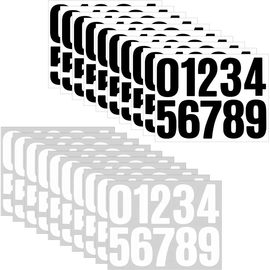Pegatinas Numéricas Autoadhesivas 20 Hojas, 10 Negras y 10 Blancas, Resistentes al Agua, Ideal para Etiquetado de Casa y Buzones (Color Blanco y Negro)