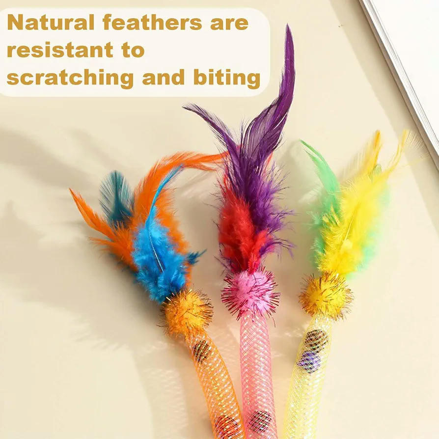 3 Piezas de Juguete para Gatos con Hierba Gatera, plumas y sonidos de cascabel (Multicolor)