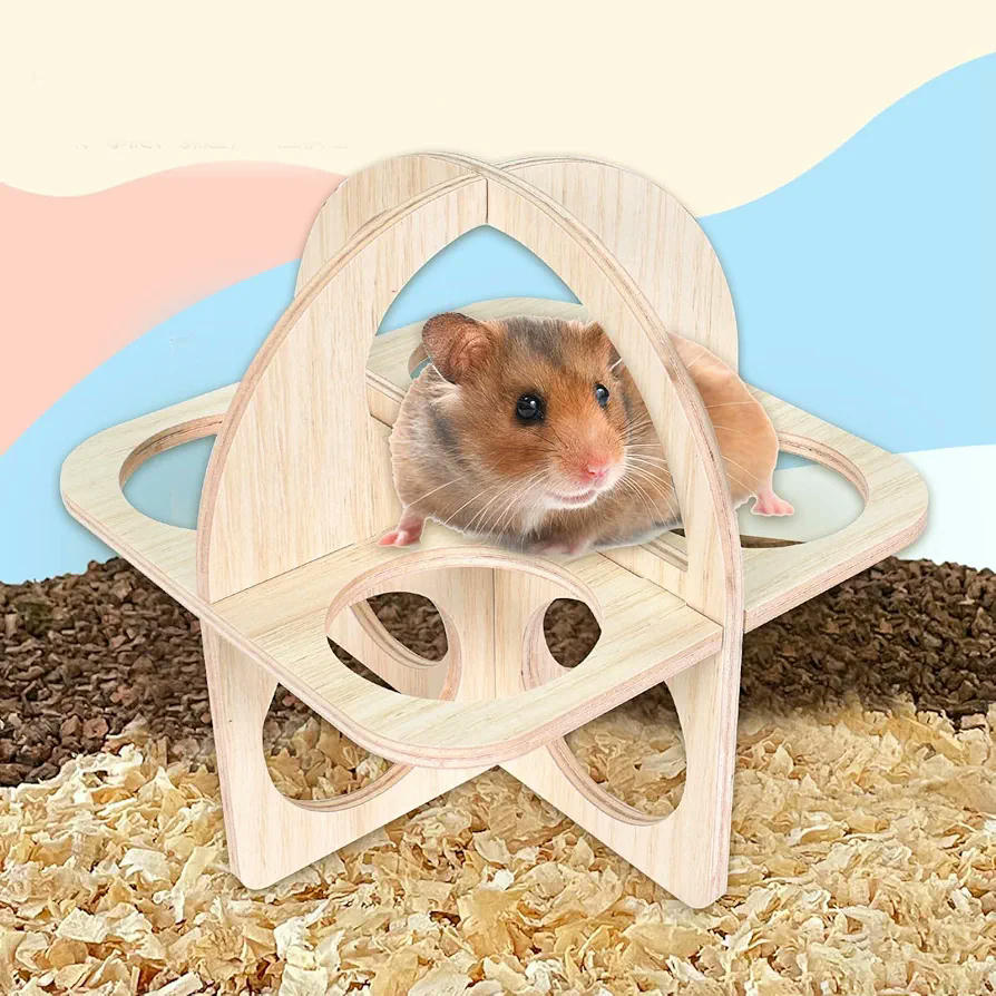 Juego de 5 Piezas para Hámster, Accesorios de Madera Natural, Columpio, Balancín y Casa, Juguetes para Jaula de Mascotas (marrón)