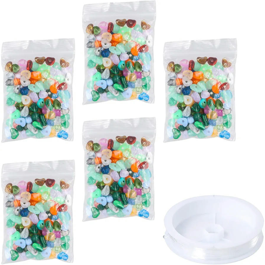 Plastic Beads, 500 Pieces of Irregular Gems for DIY, Multi-Colors with 5 Meter Cord for Necklaces and Bracelets (Multicolor)